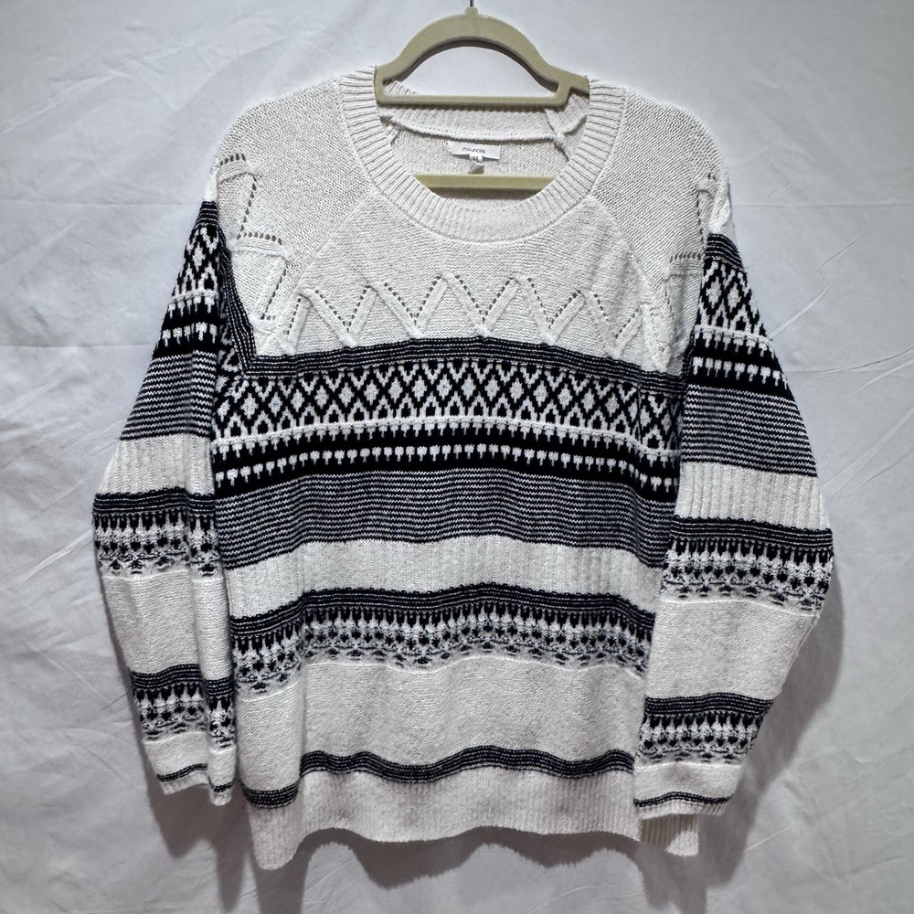 Maurices Plus Size Fair Isle Crew Neck Sweater Size 1x Off White & Black Color